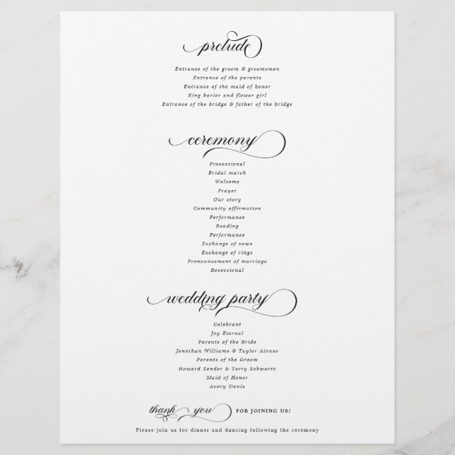 Modern Wedding Ceremony Program (Back)