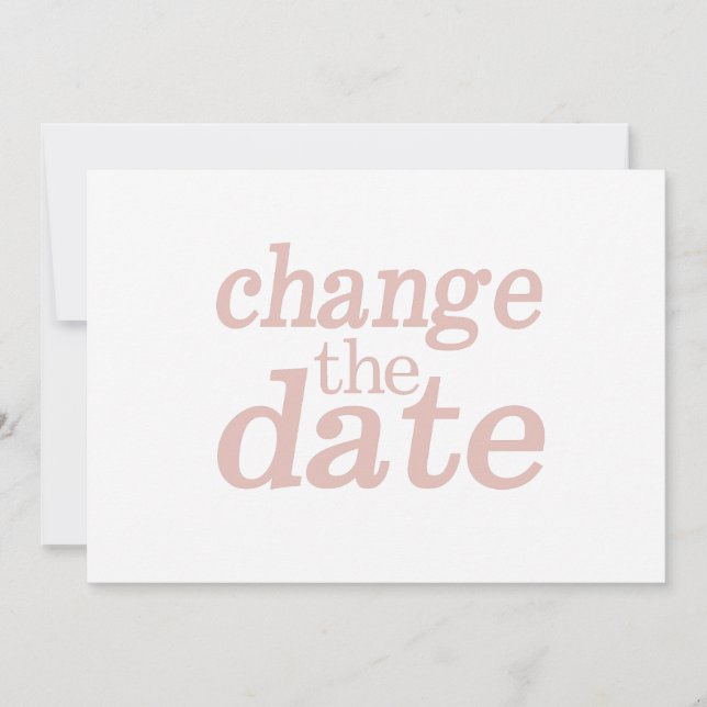Modern Wedding Change The Date Pink Rescheduled Announcement (Front)