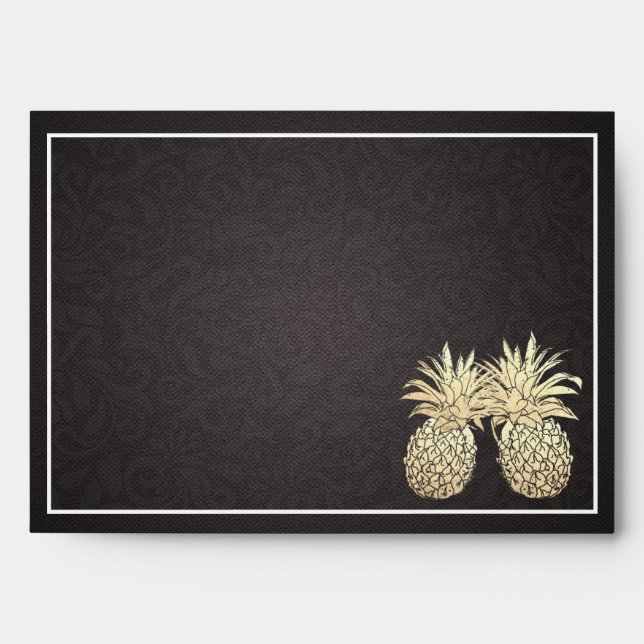 Modern Wedding Chic Black Gold Pineapple Couple Envelope (Front)