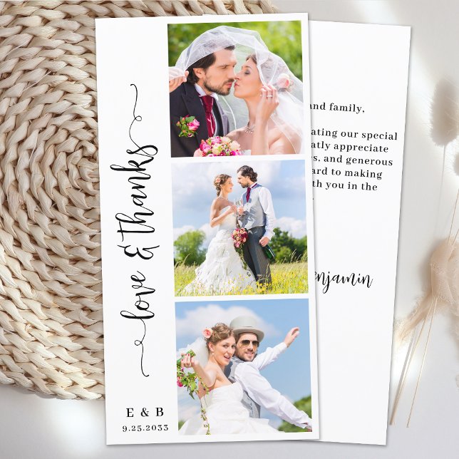 Modern Wedding Chic Personalised Monogram 3 Photo  Thank You Card (Creator Uploaded)
