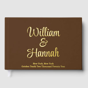 Modern Wedding Chocolate Brown with Gold Hardcover Guest Book