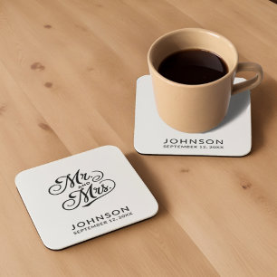 Modern Wedding Classic Black and White Mr & Mrs Square Paper Coaster
