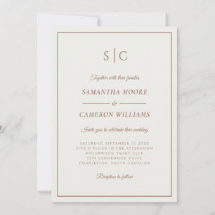 Modern Wedding Classic Monogram Cream & Brown Invitation
