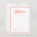 Modern Wedding Coral White Newlywed Advice Card<br><div class="desc">Simple and elegant wedding newlywed advice card features a minimalist design with a double frame border in trendy coral on a crisp white background. Personalise with your names. Space provided for your guest to add their advice, well wishes, and signature. Lettering and script are in coral. The back of the...</div>