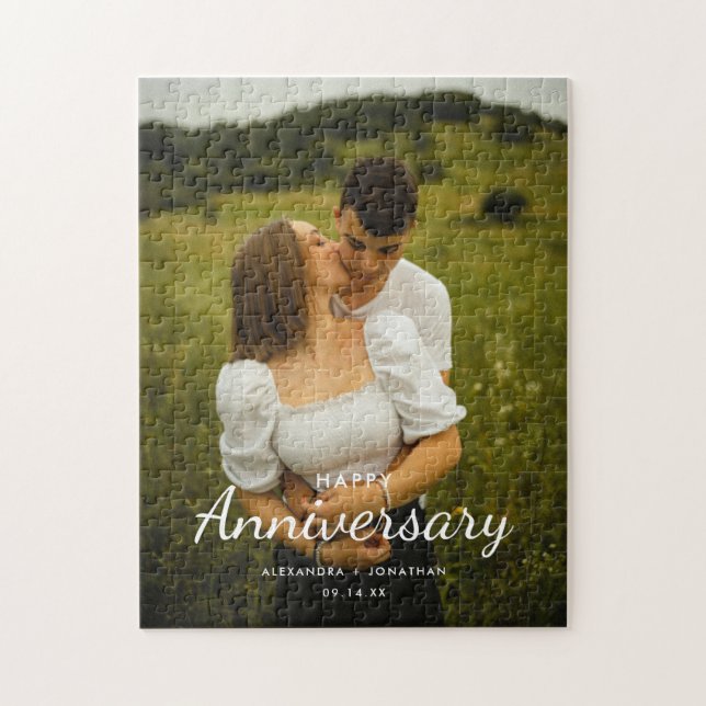 Modern Wedding Couple Happy Anniversary Photo Jigsaw Puzzle (Vertical)
