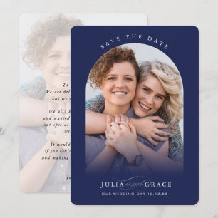 MODERN WEDDING couple photo arch calligraphy navy Invitation