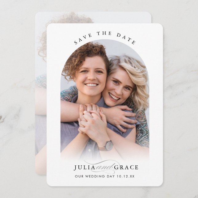 MODERN WEDDING couple photo arch frame calligraphy Invitation (Front/Back)