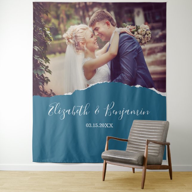Modern Wedding Couple Photo Booth Backdrop Tapestry (In Situ)