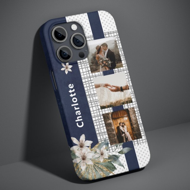 Modern Wedding Couple Photo Personalised Floral Ca Case-Mate iPhone Case (Creator Uploaded)