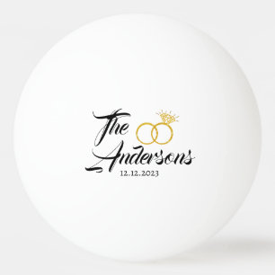 Modern Wedding  Couple Ring Favour Name Date Golde Ping Pong Ball