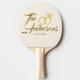 Modern Wedding Couple Ring Favour Name Date Golde Ping Pong Paddle