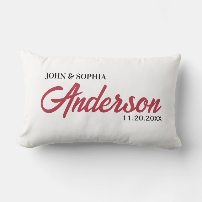 Modern Wedding Couples Name Date Ivory Colour Text Lumbar Cushion (Front)