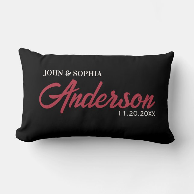 Modern Wedding Couples Name Date Ivory Colour Text Lumbar Cushion (Front)