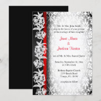 Modern Wedding Damask in White, Black and Red