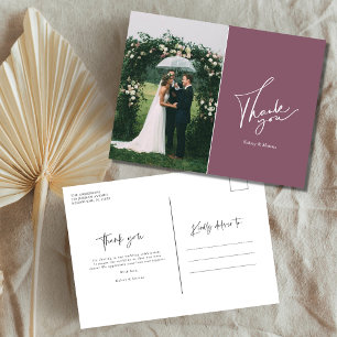 Modern Wedding Day Photo Thank You   Rose Postcard