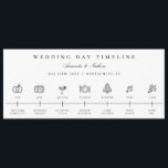 Modern Wedding Day Timeline Icon Itinerary Program<br><div class="desc">Modern minimalist,  wedding day icons,  timeline itinerary program. Features,  rings,  camera,  cocktail,  dinner setting,  cake,  music note and confetti icons.</div>