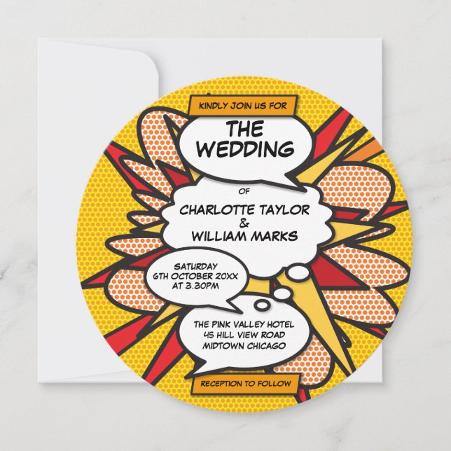 Modern Wedding Designer Fun Comic Book  Invitation (Front)