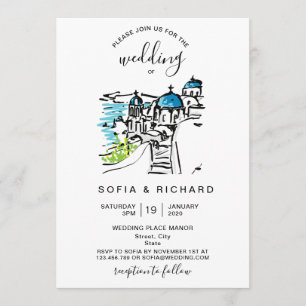 Modern Wedding Destination Greeek Island Skiathos Invitation