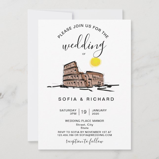 Modern Wedding Destination Rome Italy Colosseum Invitation (Front)