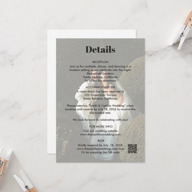 Modern Wedding Details Invitation Card (Front/Back In Situ)
