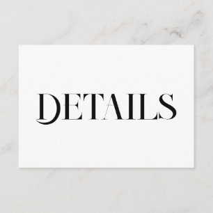 Modern Wedding Details   Minimalist Black & White Enclosure Card