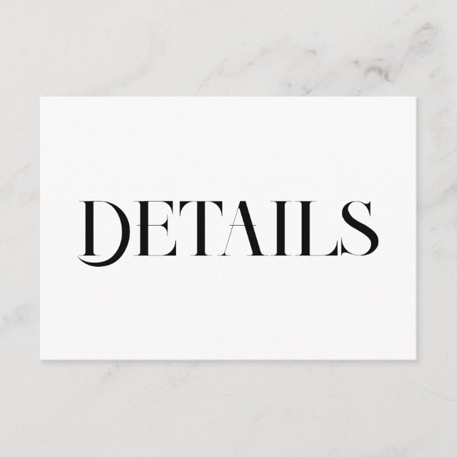 Modern Wedding Details | Minimalist Black & White Enclosure Card (Front)