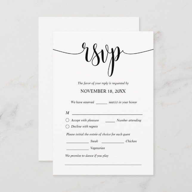 Modern Wedding Dinner Invites RSVP Enclosed Cards (Front/Back)
