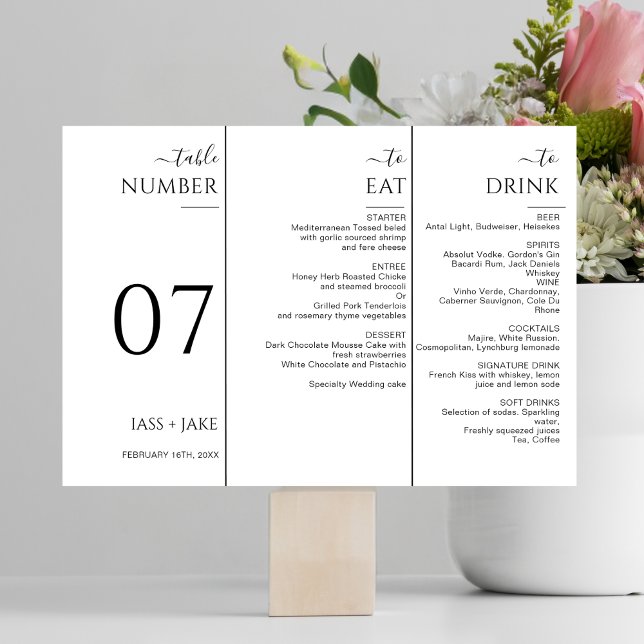 Modern Wedding Dinner Menu Wedding Party Tri-fold Table Number (Creator Uploaded)