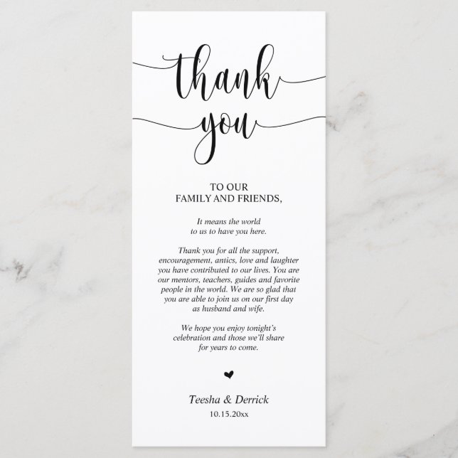 Modern Wedding Dinner Place Setting Thank You Card (Front)