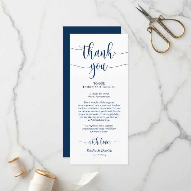 Modern Wedding Dinner Place Setting Thank You Card (Front/Back In Situ)