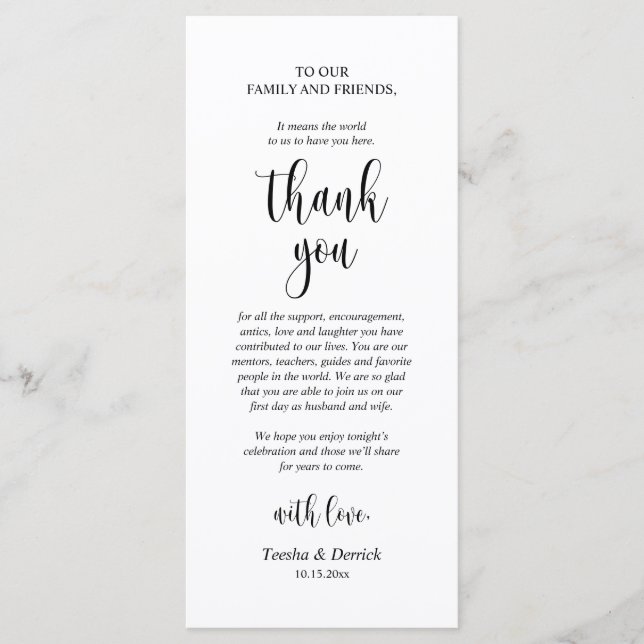 Modern Wedding Dinner Place Setting Thank You Card (Front)
