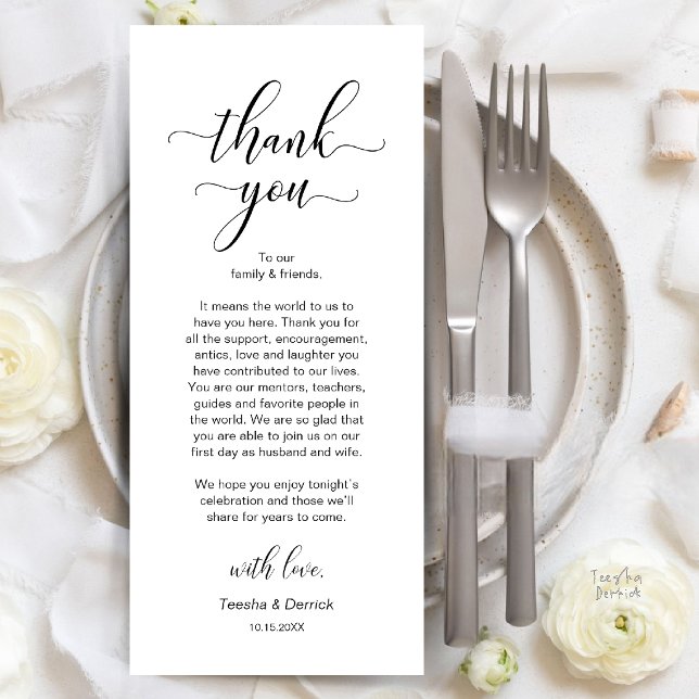 Modern Wedding Dinner Place Setting Thank You Card (Modern Wedding Dinner Place Setting Thank You Card in Black and White)