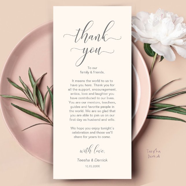 Modern Wedding Dinner Place Setting Thank You Card (Modern Wedding Dinner Place Setting Thank You Card in Ivory and Grey)