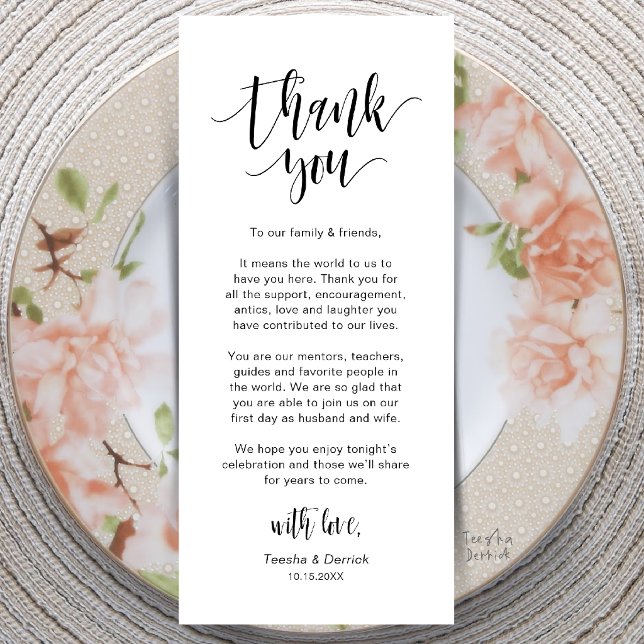 Modern Wedding Dinner Place Setting Thank You Card (Modern Wedding Dinner Place Setting Thank You Card in Black and White)