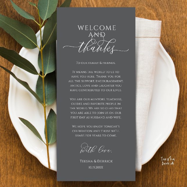 Modern Wedding Dinner Place Setting Thank You Card (Modern Wedding Dinner Place Setting Thank You Card in dark grey)
