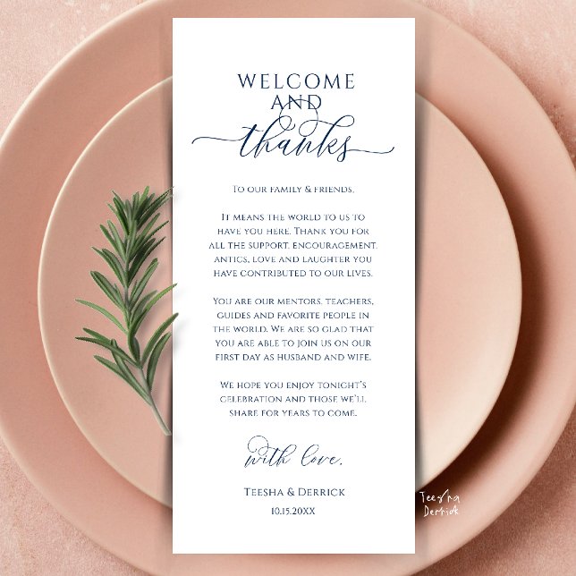 Modern Wedding Dinner Place Setting Thank You Card (Modern Wedding Dinner Place Setting Thank You Card in navy blue)