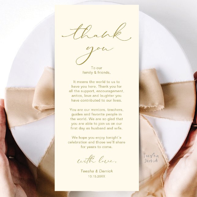 Modern Wedding Dinner Place Setting Thank You Card (Modern Wedding Dinner Place Setting Thank You Card in Cream Gold)