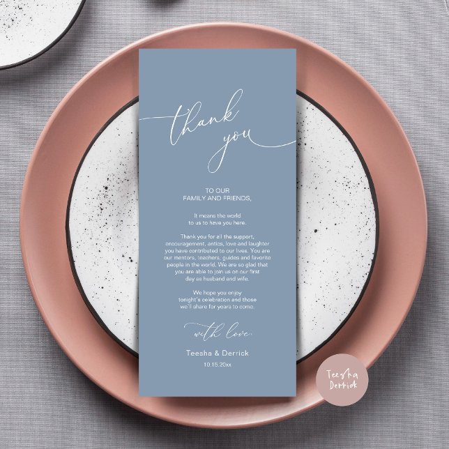 Modern Wedding Dinner Place Setting Thank You Card (Modern Wedding Dinner Place Setting Thank You Card, Plate decor, in Dusty Blue)