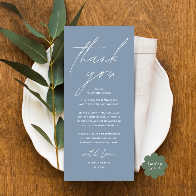 Modern Wedding Dinner Place Setting Thank You Card (Modern Wedding Dinner Lunch Brunch Celebration Place Setting Thank You Card in Dusty Blue)