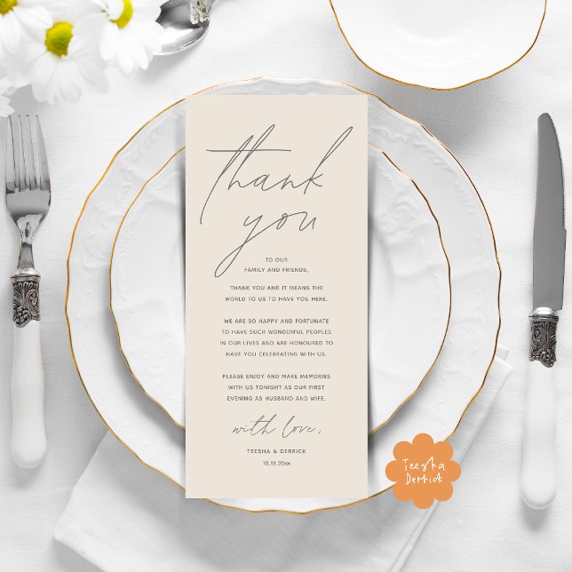 Modern Wedding Dinner Place Setting Thank You Card (Modern Wedding Dinner Lunch Brunch Celebration Place Setting Thank You Card in Cream Grey)