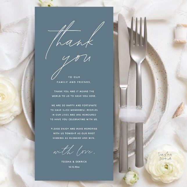 Modern Wedding Dinner Place Setting Thank You Card (Modern Wedding Dinner Place Setting Thank You Card Reception Brunch Lunch in Dusty Blue)