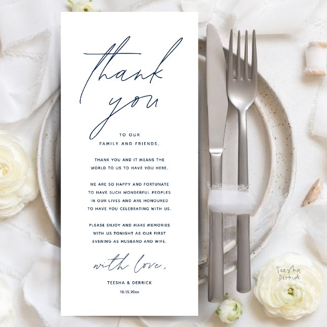 Modern Wedding Dinner Place Setting Thank You Card (Modern Wedding Dinner Place Setting Thank You Card Reception Brunch Lunch in Navy Blue)