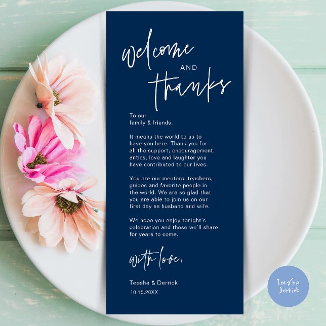 Modern Wedding Dinner Place Setting Thank You Card (Modern Casual Wedding Dinner Place Setting Thank You Card in navy blue)