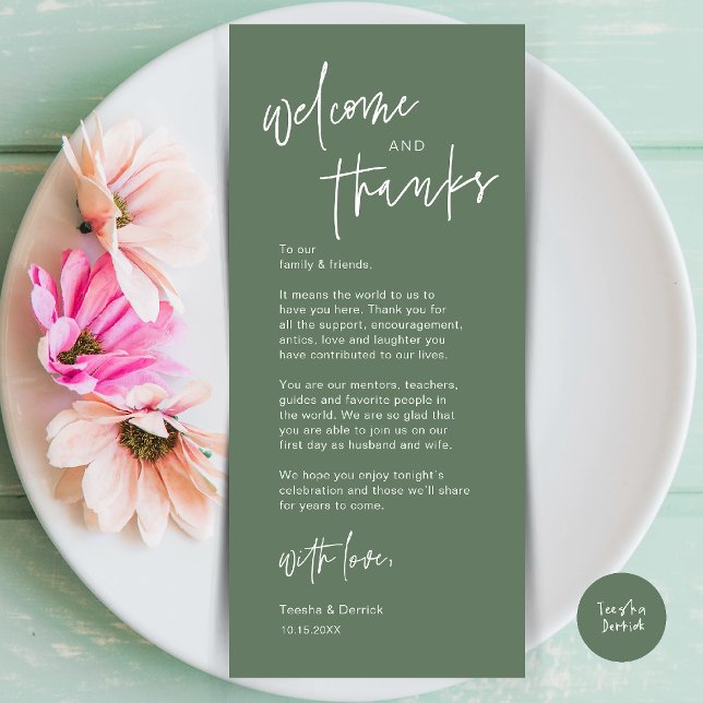 Modern Wedding Dinner Place Setting Thank You Card (Modern Casual Wedding Dinner Place Setting Thank You Card in sage green)