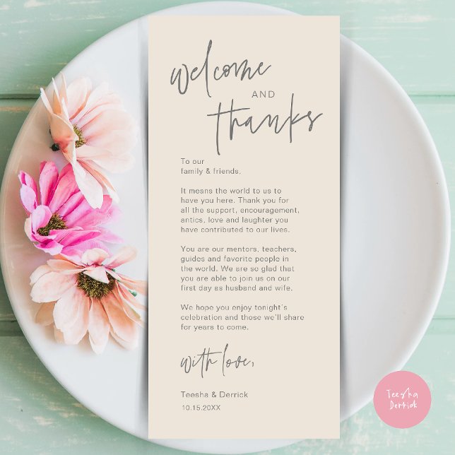 Modern Wedding Dinner Place Setting Thank You Card (Modern Casual Wedding Dinner Place Setting Thank You Card in cream and grey)