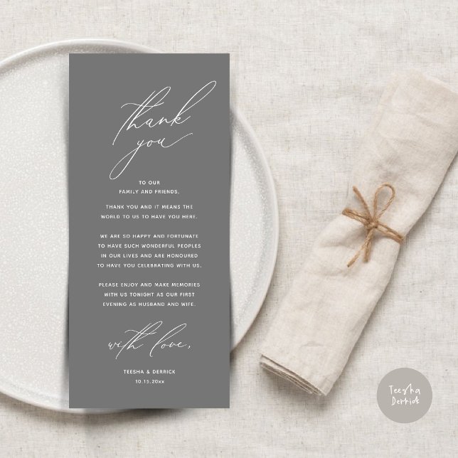 Modern Wedding Dinner Place Setting Thank You Card (Modern Wedding Dinner Place Setting Thank You Card, Minimalist Dark Grey)