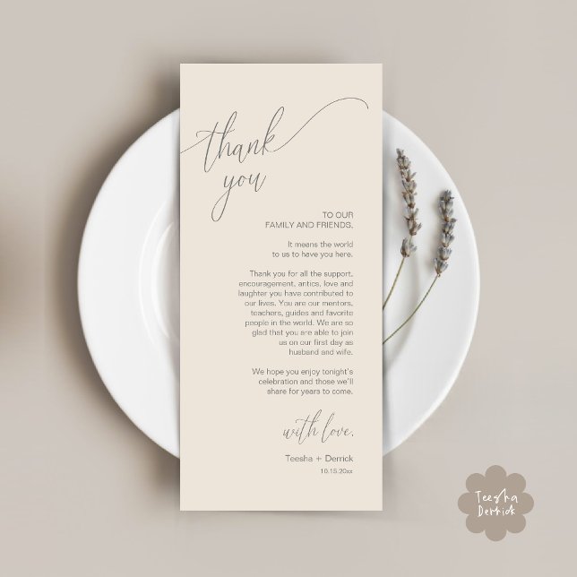 Modern Wedding Dinner Place Setting Thank You Card (Modern Wedding Dinner Brunch Place Setting Thank You Card romantic in aesthetic Cream Grey)