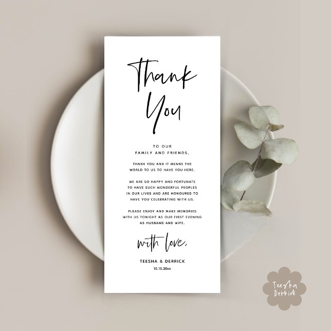 Modern Wedding Dinner Place Setting Thank You Card (Welcome and Thanks, Modern Wedding Dinner Brunch Party Place Setting Thank You Card White Black)