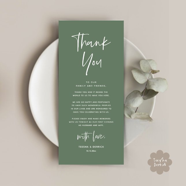 Modern Wedding Dinner Place Setting Thank You Card (Welcome and Thanks, Modern Wedding Dinner Brunch Party Place Setting Thank You Card Sage Green)