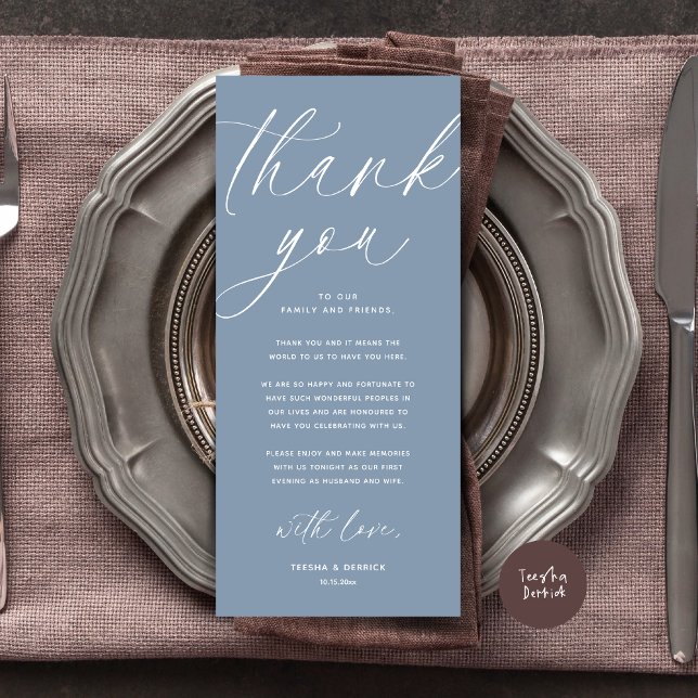 Modern Wedding Dinner Place Setting Thank You Card (Wedding Dinner Place Setting Thank You Card Modern Romantic Contemporary Classy Dusty Blue)